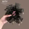 Diadema de Malla Super Hada de Gama Alta con Lazo para el Cabello para Mujer Colgante de Cristal Pedrería Diadema de Intestino Grueso para Moño Cuerda para el Cabello
