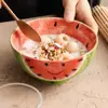 Tigela de Melancia com Rosto Sorridente de Fábrica Tigela de Cerâmica para Sopa e Macarrão Doméstica Tigela de Frutas Comercial de Alta Qualidade Tigela de Arroz Tigela de Sopa com Cor Esmaltada por Baixo para Restaurante