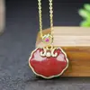 Pingente de cinnábrio de alto teor para mulheres, amuleto "Wu Shi" de cinnábrio dourado-púrpura, amuleto da paz, colar com fecho Ruyi de cobre banhado a prata