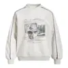 Moletom Crewneck com Estampa de Letras Olho Criativo Masculino Primavera e Outono Solto Streetwear Tendência Costura Decorativa Roupa Esportiva