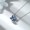 Joyería de Plata Yongyi Plata de Ley S925 Collar de Cristal de Doble Capa Mariposa Azul Temperamento Elegante Femenino Moda El Más Fácil de Combinar Collar
