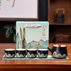 Juego de Té Qianli Jiangshan Cultural y Creativo Tendencia Nacional Pintado a Mano con Tetera de Asa Regalo de Kung Fu para Negocios Caja de Regalo Souvenir Cerámica