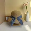 Chapéu de Pescador de Palha com Laço Floral Fresco Estilo Japonês para Mulheres Verão Férias na Praia Proteção Solar Chapéu de Sol Dobrável