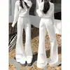 Pantalones acampanados de forro polar blanco, holgados y que no se pegan, jeans para mujer para otoño e invierno, nuevo modelo 2026, de cintura alta, pantalones de pierna ancha ligeramente acampanados