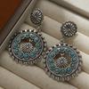 Aretes de Girasol Étnicos Retro Europeos y Americanos de Plata Antigua de Alta Gama para Mujer Aretes Bohemios de Turquesa Accesorios para Banquetes