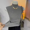 Regata de Tricô Camisola para Mulheres, Peça Externa, Por Baixo de um Terno, Top de Gola Alta sem Mangas, Estilo Americano, Alça Regular, Camada de Base de Pescoço Médio