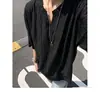 Camiseta de Manga Corta para Hombre con Cuello en V Estilo Old Money Americana Modelo Nuevo Verano 2026 Top Holgado de Jacquard Hueco de Manga Tres Cuartos para Hombre