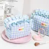 Bolsa de Cosméticos Cuadros Pequeños Frescos Estilo Coreano Gran Capacidad Bolsa de Almacenamiento de Cosméticos con Encaje Bolso de Cosméticos Dulce de Aspecto Elevado