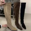 Botas altas apiladas de gamuza estilo coreano para mujer, nuevo otoño/invierno 2026, versátiles botas largas de tacón grueso hasta la rodilla, botas de caña alta adelgazantes