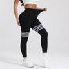 Calças de Yoga Listradas com Cintura V Traseira Calças Justas para Esportes ao Ar Livre Roupas de Yoga Femininas de Cintura Alta para Levantar o Quadril Calças de Fitness para Corrida de Secagem Rápida