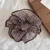 Scrunchie Grande de Tule com Bolinhas e Franzido, com um Toque Vintage de Luxo, Prendedor de Rabo de Cavalo Estampado de Leopardo, Acessório de Cabelo Elegante para Mulheres