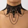 Bestseller transfronteiriço estilo gótico gargantilha de renda preta, moda sexy europeia e americana pulseira de flor de rosa rubi brilhante para mulheres