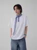 Camiseta Falsa de Duas Peças com Gola de Lenço de Seda e Mangas Curtas para Homens, Design de Verão, Gola Henley, Estilo Americano Cleanfit Manga Curta