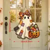 Artesanato de madeira mais vendido internacionalmente decorações de feriado fantasma de Halloween pendurado pingentes de madeira planos 2D decorações
