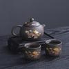 Juego de té portátil de viaje de arena púrpura que cambia de color con una tetera y cuatro tazas, juego de té rápido para exteriores con bandeja de té, juego de regalo