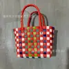 Cesta de Verduras Bolsa de Paja Nuevo Estilo Ins Cesta de Compras de Verduras Estilo Pastoral Bolsa para Mujer Bolsa Tejida Colorido Contrastante Puesto Colorido