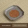 Porta-copos de Liga Martelada Estilo Chinês com Rattan, Conjunto Vintage de Porta-copos de Rattan Flor de Lótus, Almofada de Isolamento Térmico, Acessórios para Conjunto de Chá Kung Fu