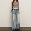 Jeans anchos de color azul claro estilo retro americano para mujer, tendencia 2026 nuevo estilo de verano, corte relajado, pantalones rectos adelgazantes