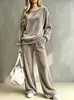 2026 Europeo y Americano Transfronterizo Otoño e Invierno Nuevo Estilo Terciopelo Holgado Casual Pantalones de Pierna Ancha Traje de Moda Conjunto de Dos Piezas Ropa para Mujer