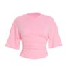 Camiseta de Color Puro con Mangas de Tres Cuartos, Cintura Suelta, Cuello Redondo, Estilo Ins Europeo y Americano, Top Casual para Mujer, Moda de Principios de Otoño, Manga Descubierta