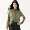 Elegante suéter de cachemir para mujer con media botonadura y dobladillo enrollado, base de punto suave y cómoda, nuevo suéter casual de corte holgado 2026