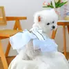 PETCIRCLE Roupinhas para Cães Pequenos e Filhotes, Saia Tutu Fofa de Renda Multicamadas em Azul e Branco