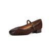 Zapatos Mary Jane de Retazos de Piel de Oveja Artísticos Versátiles 2025 Otoño Tacón Bajo Punta Redonda Piel Genuina Correa Única para Mujer en Varios Tamaños
