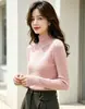 Camiseta interior de dos piezas de lana hilada al núcleo para otoño e invierno, cuello semi-alto nuevo para mujer, top de punto elegante de manga larga con cuello medio adelgazante