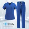 Ropa de trabajo médica de cuello en V con abertura, bolsillo, manga corta, elástico en cuatro lados, traje de secado rápido para quirófano, para hombres y mujeres, para lavar a mano