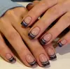 Modelo de Comercio Exterior Más Vendido: Uñas Postizas Negras de Doble Capa Estilo Minimalista de Alta Gama para Uñas con Brillo, Rectangulares de Longitud Media, Venta al por Mayor
