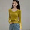 Camiseta Básica de Manga Larga con Cuello Redondo, Polar Fino Cepillado Versátil Eco-Silk de 260g para Mujer, Otoño e Invierno, Top de Hombro Normal
