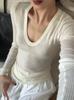Camisa de punto de lana con cuello en U morado de estilo francés para mujer, suéter corto ajustado de manga larga para otoño e invierno.