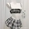 Lencería Sexy Europea y Americana Transfronteriza Aro de Acero Cuadros Estudiante Jk Atuendo Falda Plisada Traje Uniforme Exportación Femenino 260