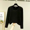 Camiseta térmica de cuello redondo para mujer, forrada de forro polar, otoño e invierno, talla grande, forrada de forro polar y engrosada, color liso, efecto adelgazante, capa base de otoño