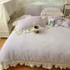 Conjunto de Cuatro Piezas de Encaje Clase A y Vellón de Leche Estilo Princesa Francesa INS Color Sólido Engrosado Cálido Bebé Vellón Fale Vellón Tres Piezas