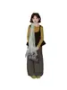 Conjunto de suéter forrado de terciopelo para niña de otoño e invierno, camiseta de manga larga estilo retro coreano color amarillo mostaza y pantalones de pierna ancha, conjunto de tres piezas