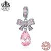 Aifule estilo coreano arco s925 prata esterlina diy contas de corda rosa incrustado zircão pingente acessórios SCC1074