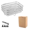 Prateleira de Desidratação de Aço Inoxidável de Três Camadas para Air Fryer Spot 304, Grelha Quadrada, Acessórios de Malha, Escorredor de Frutas e Vegetais com Silicone