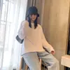 Roupa de Algodão Branca para Outono para Mulheres ins Tendência Gola Redonda Básica Manga Longa Solta Clássica Camada Base Manga Longa Lisa