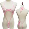 Pijama Sexy Lingerie Roupa de Banho Biquíni Peça Única Roupa de Banho Tule Floco de Neve Malha Transparente Tubo Top Conjunto