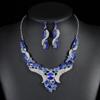 Joyería Zhaochen Conjunto de Collar y Pendientes de Cristal Azul de Alta Gama para Mujer Joyería de Aleación Accesorios de Novia Estilo Europeo y Americano