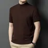 Outono e inverno masculino meia-gola alta lã malhas masculino manga curta slim-fit moda all-match base camisa negócios casual