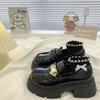 Zapatos de Cuero Slip-On de Punta Redonda y Suela Gruesa 2025 Primavera y Otoño Nuevo Diseño Metálico Estilo Británico Mocasines de Mujer
