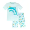 Roupa de Casa para Meninos Transfronteiriça Europeia e Americana Algodão Puro Costela Manga Curta Shorts Conjunto de Pijama Infantil de Comércio Exterior Cartoon para Meninas