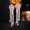 Brincos de Indústria Pesada Leve Luxo Sensação de Alto Padrão Brincos de Agulha de Prata S925 Camélia Brincos Longos de Franja Gota d'Água Femininos Rosa