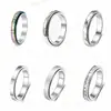 Anillo Giratorio de Acero de Titanio de Doble Capa Transfronterizo para Alivio del Estrés, Anillo de la Fortuna para Pareja con Múltiples Caras Escarchadas y Diamantes Completos