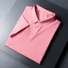 Camisa Polo de Hielo de Seda Sin Costuras para Hombre, Camiseta Ligera de Negocios Fresca para Papá, Color Sólido, Cuello Campana, Secado Rápido, Casual de Manga Corta