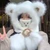 Bonito Sombrero de Oso para Mujer, Nuevo Estilo de Invierno, Felpa, Cortavientos, Engrosado, Cálido, Adelgazante de Rostro, Protector de Orejas, Gorro Bufanda
