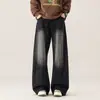 Calça jeans flare feminina, lavada e desgastada, com barras rasgadas, calça comprida, estilo europeu e americano, calça de perna larga reta comprimento total