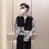 Nueva Camisa de Manga Larga Holgada Estilo Chino Tie-Dye Diseño para Hombre Primavera y Otoño 2025 Tendencia Bf Camisa de Botones con Empalme